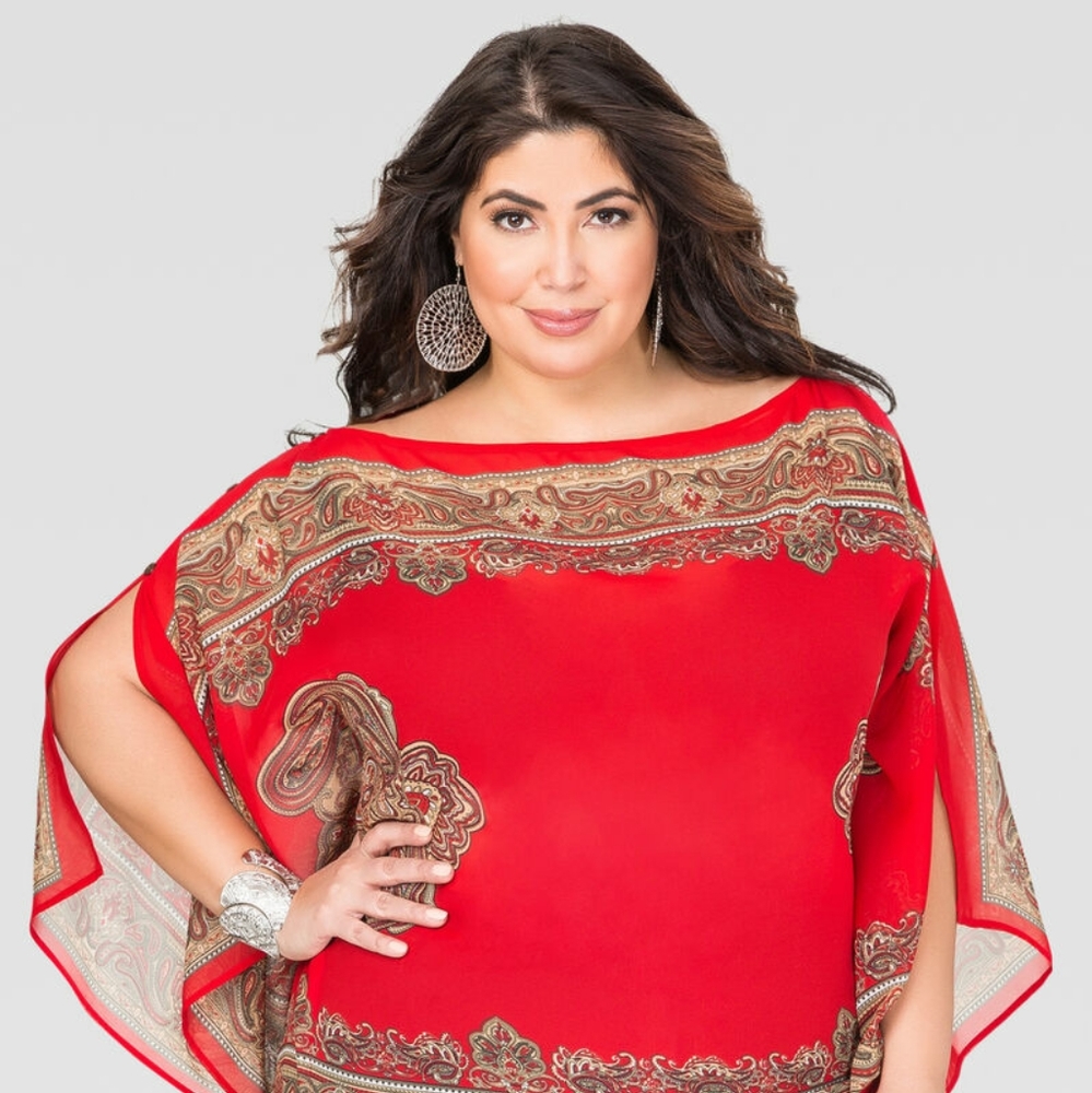 Ashley Stewart paisley border poncho top